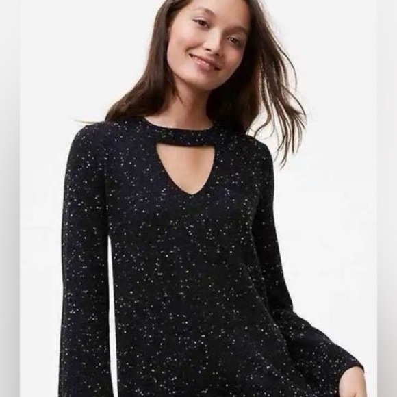 LOFT Black Speckled Cutout Choker Sweater Bell Sleeves Size S - Picture 1 of 10